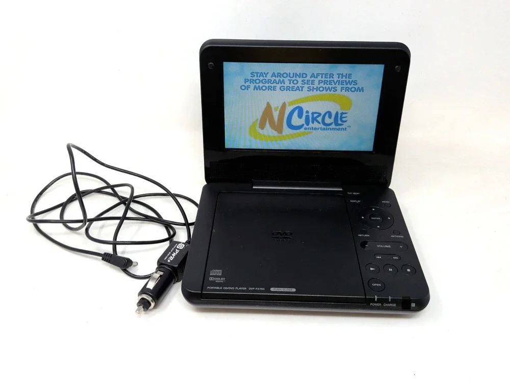 Sony 7-Inch Portable DVD Player Black DVP-FX750 With Charger Tested WORKS
